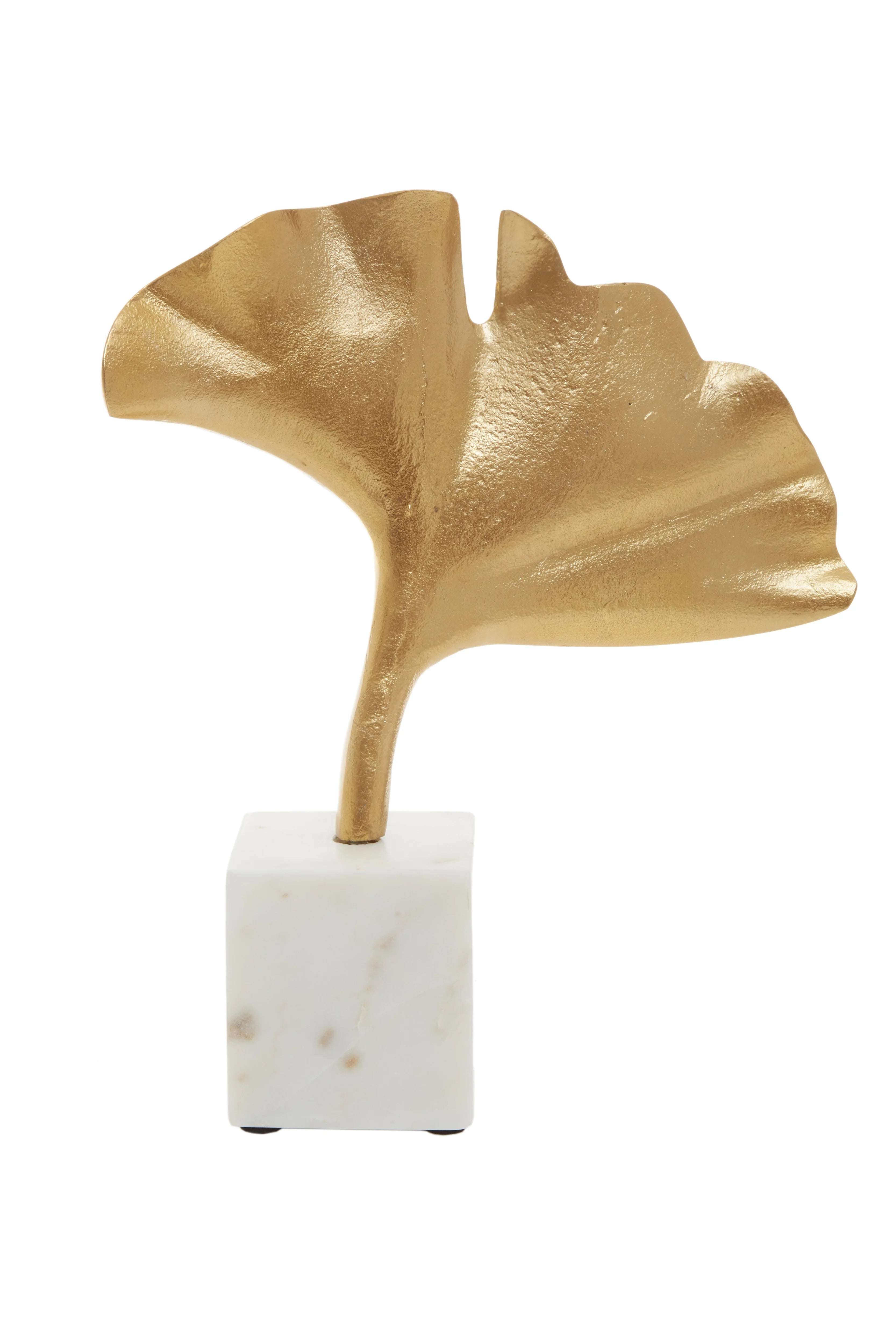 Cleo Gold Ginkgo Leaf Sculpture on White Marble Base
